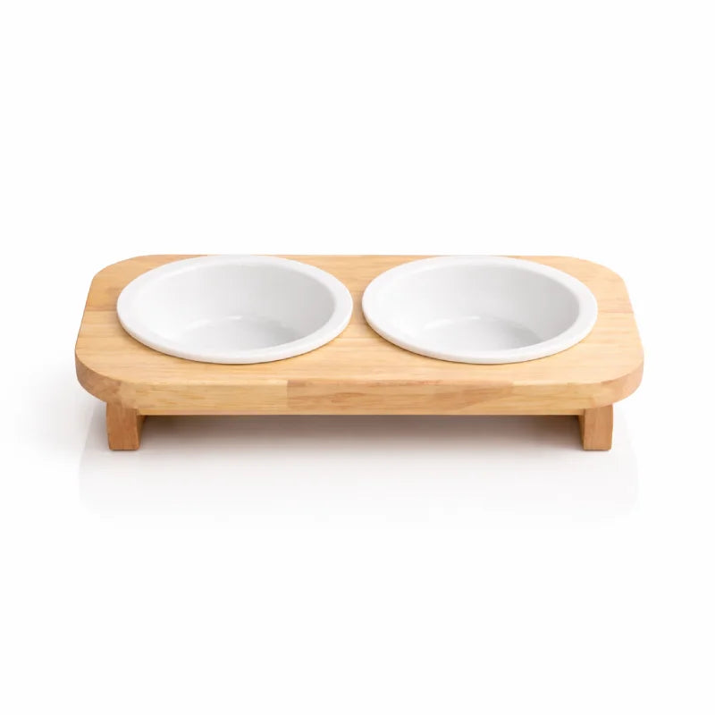 Gamelle chat support bois - Galbeau : vue face Duo - AstuceChat