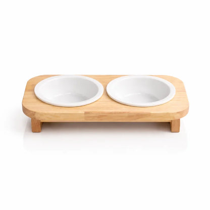 Gamelle chat support bois - Galbeau : vue face Duo - AstuceChat