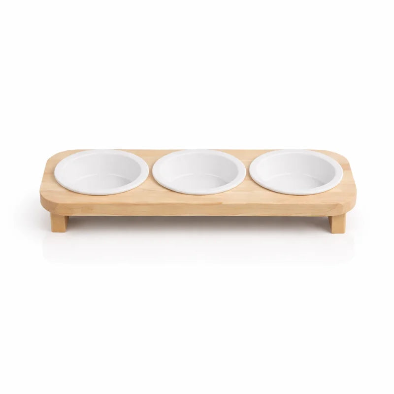 Gamelle chat support bois - Galbeau : vue face Trio - AstuceChat