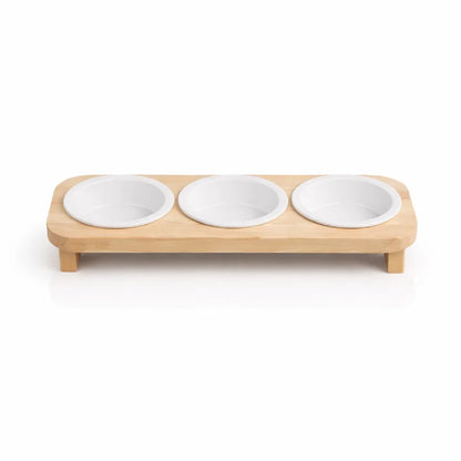 Gamelle chat support bois - Galbeau : vue face Trio - AstuceChat