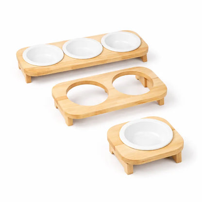 Gamelle chat support bois - Galbeau : vue gamme Solo Duo Trio - AstuceChat