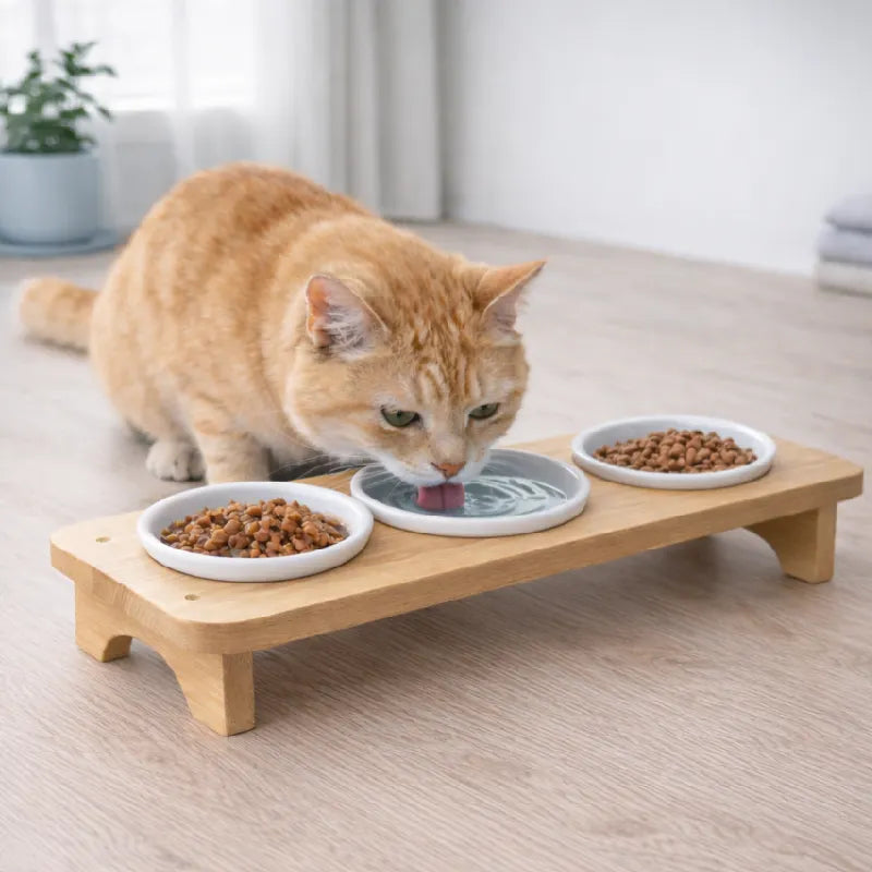 Gamelle chat triple - Gaviko : chat roux avec station 3 en 1 - AstuceChat