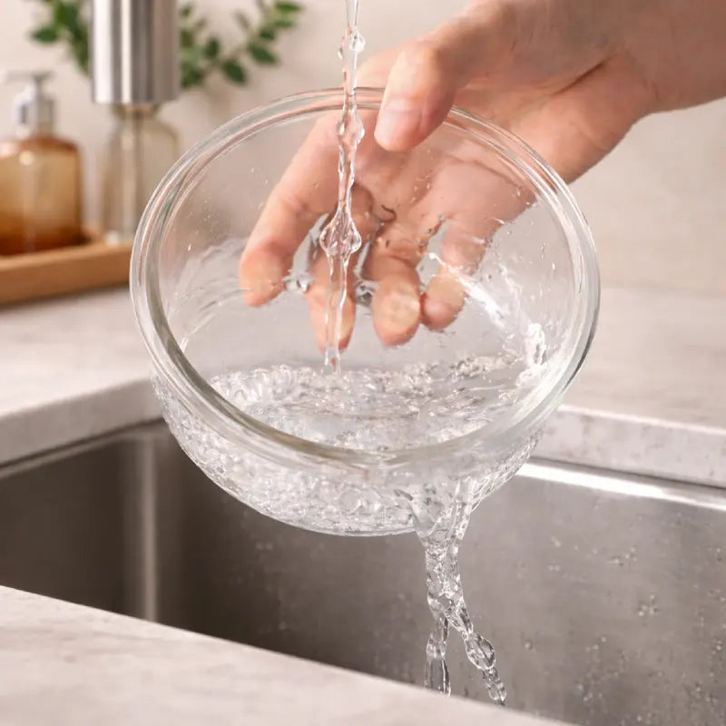 Gamelle chat verre - Gavska bol en verre rincé sous l’eau au-dessus de l’évier - AstuceChat