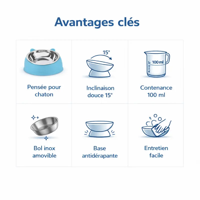 Gamelle chaton inclinée - Gattino : avantages clés - AstuceChat
