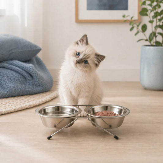 Gamelle Chaton Inox - Gatinox : format bas pour repas facile et accessible au chaton Ragdoll - AstuceChat
