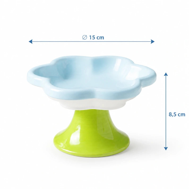 Gamelle chaton surélevée - Galora : dimensions du modèle Bleu Céleste - AstuceChat