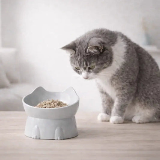 Gamelle design pour chat - Gaféli : lifestyle chat gris - AstuceChat