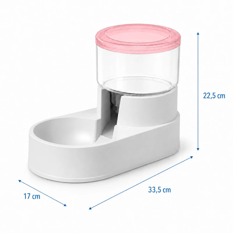 Gamelle distributeur chat - Celvia : dimensions 22,5 x 33,5 x 17 cm du modèle Rose Poudré - AstuceChat