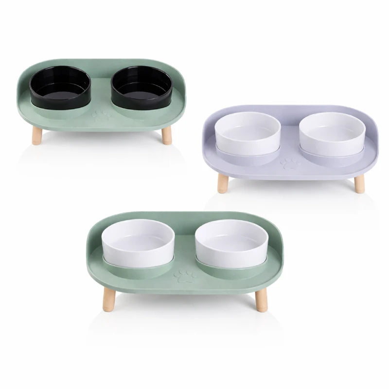 Gamelle double chat - Garélis : vue dessus Gris Brume et Blanc Perle - AstuceChat