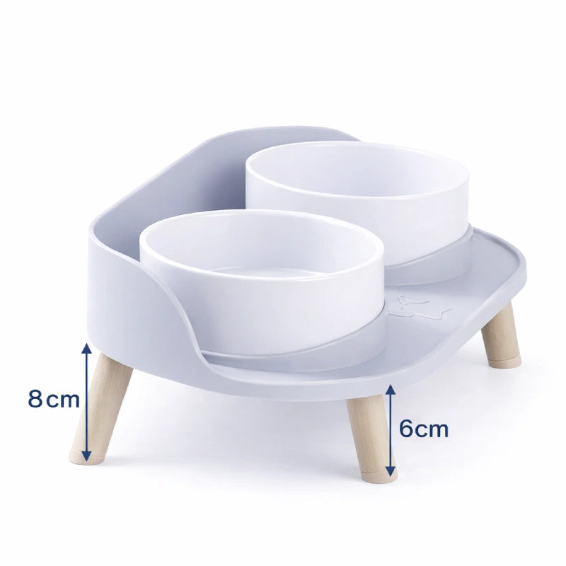 Gamelle double chat - Garélis : hauteur 6 et 8 cm Gris Brume et Blanc Perle - AstuceChat