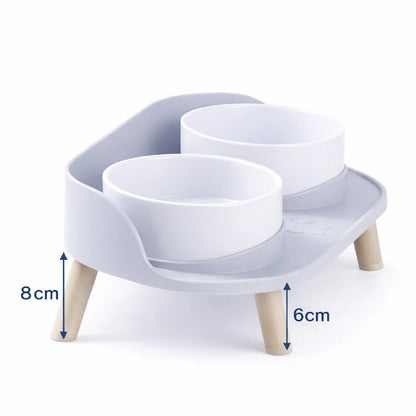 Gamelle double chat - Garélis : hauteur 6 et 8 cm Gris Brume et Blanc Perle - AstuceChat