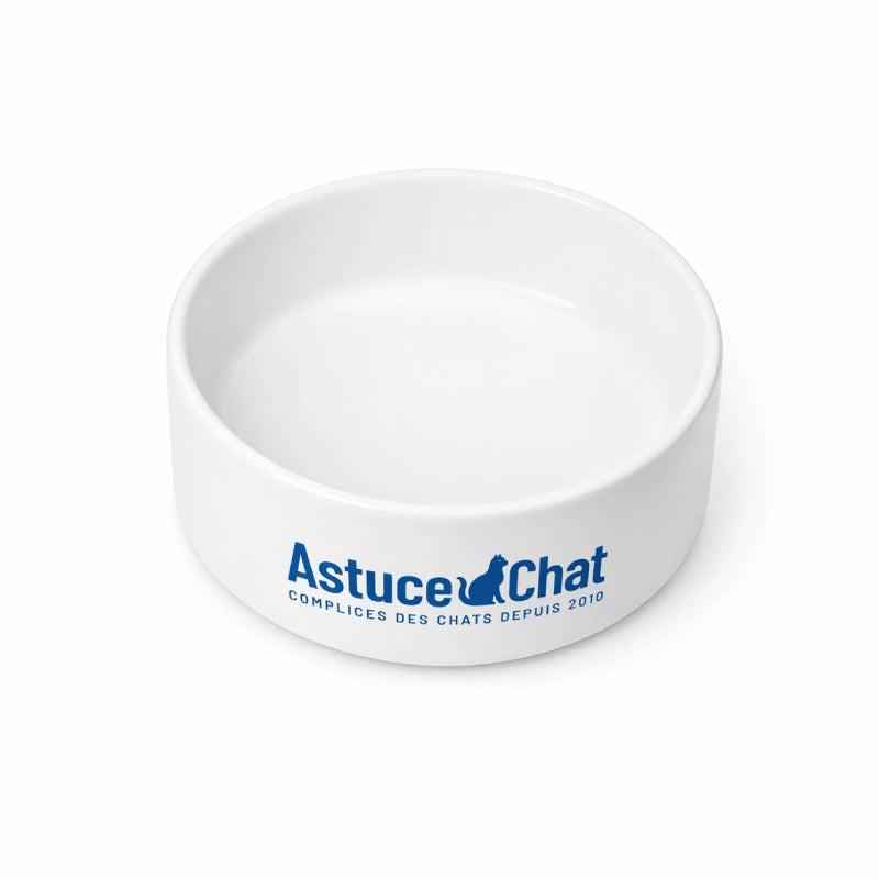 Gamelle en ceramique pour chat - Gastuce : modèle solo Blanc Neige avec logo AstuceChat - AstuceChat