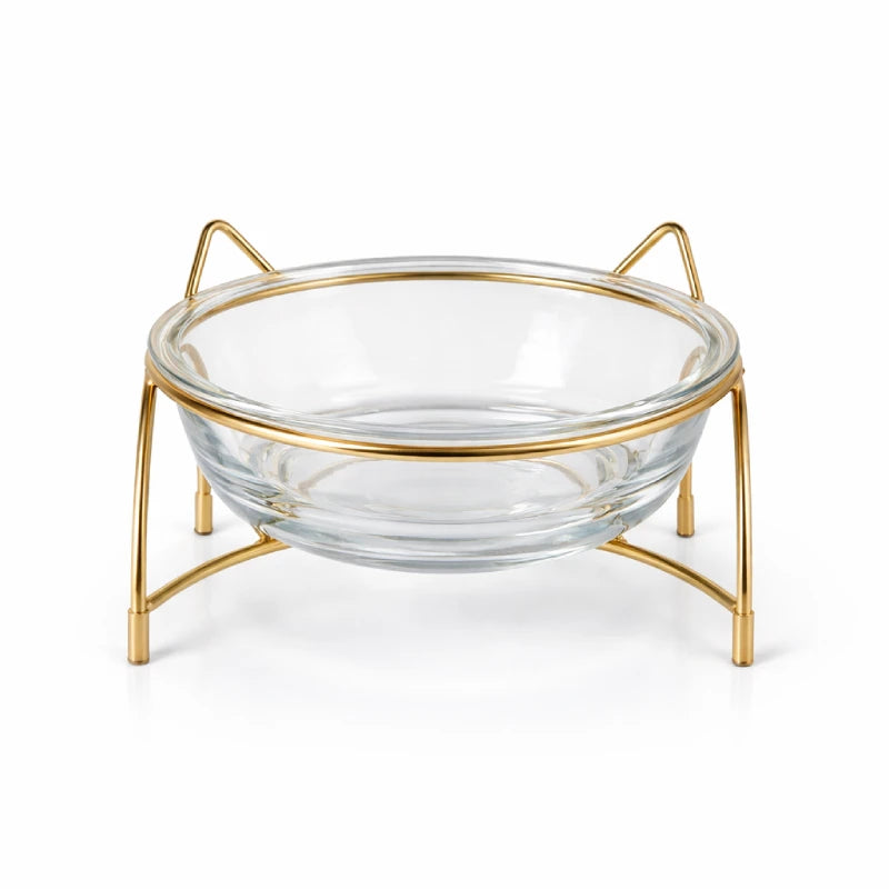 Gamelle en verre pour chat - Gadéko - bol en verre transparent support doré - AstuceChat