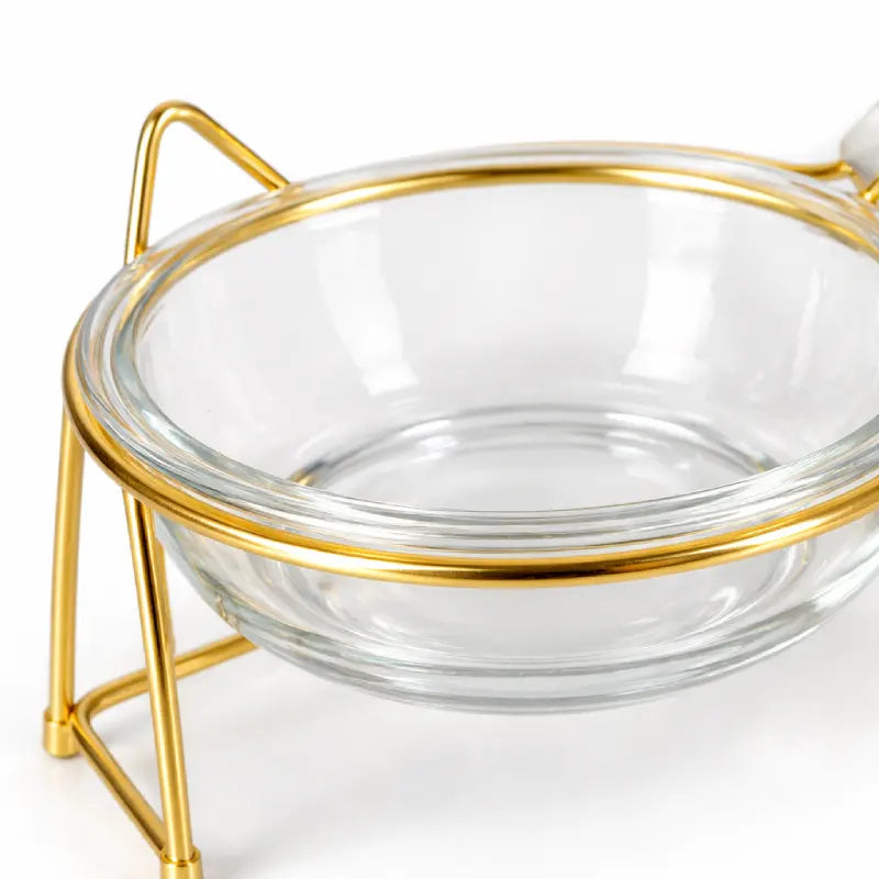 Gamelle en verre pour chat - Gadéko : détail bol verre et support doré - AstuceChat
