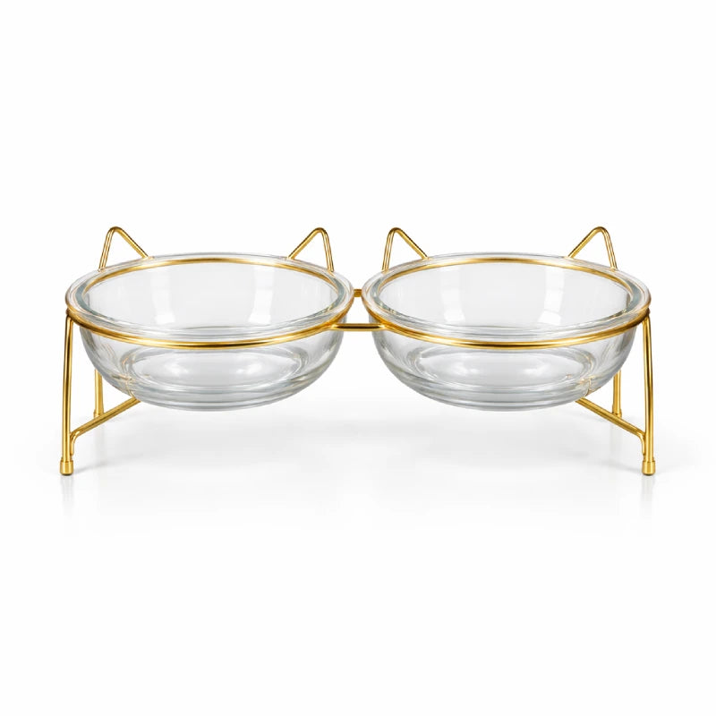 Gamelle en verre pour chat - Gadéko - double bol en verre surélevé vue face - AstuceChat