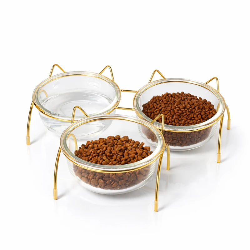 Gamelle en verre pour chat - Gadéko - triple bol en verre surélevé - AstuceChat
