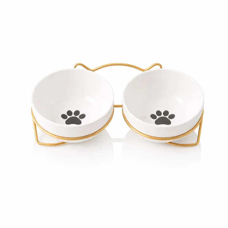 Gamelle ergonomique chat - Gavielle : Duo Doré Satiné - Double Pattes - AstuceChat
