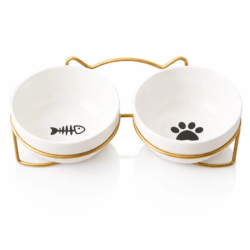 Gamelle ergonomique chat - Gavielle : Duo Doré Satiné - mixte - AstuceChat
