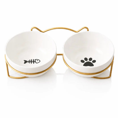 Gamelle ergonomique chat - Gavielle : Duo Doré Satiné - mixte - AstuceChat