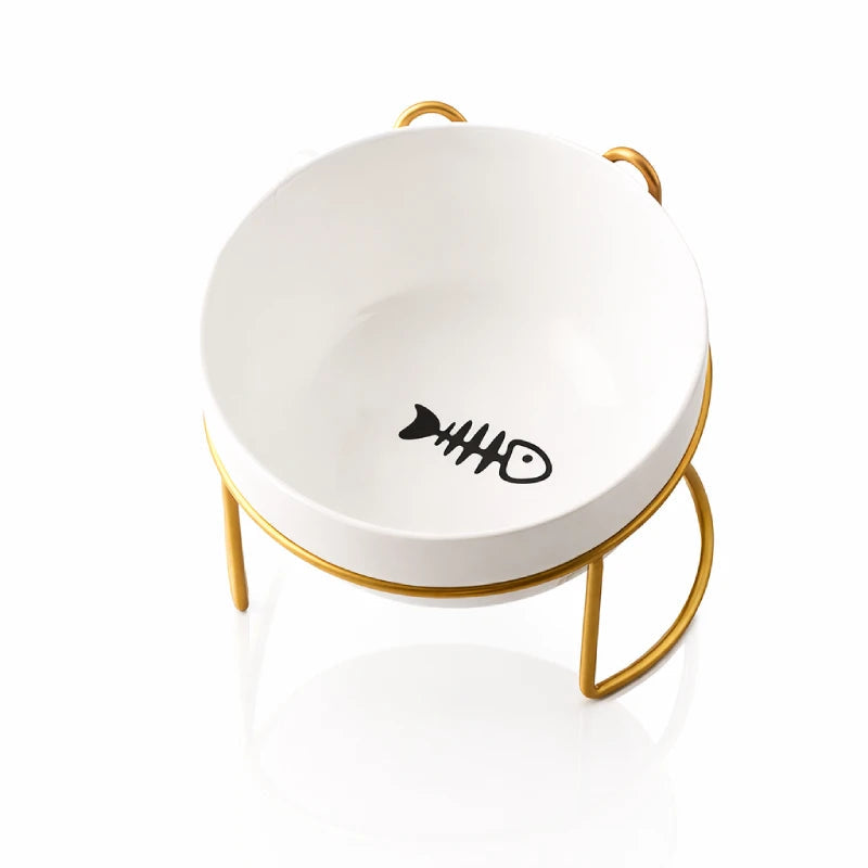Gamelle ergonomique chat - Gavielle : Solo Doré Satiné - Motif Poisson - AstuceChat