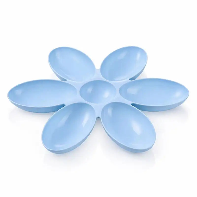 Gamelle fleur pour plusieurs chatons - Gaflora : modèle Bleu Céleste en forme de fleur avec 6 compartiments séparés pour organiser les repas - AstuceChat