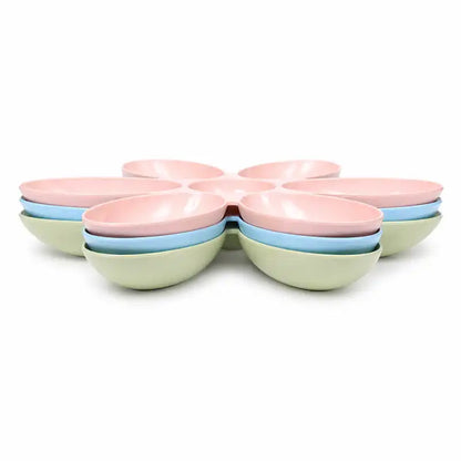 Gamelle fleur pour plusieurs chatons - Gaflora : modèles empilables en Bleu Céleste, Vert Tilleul et Rose Poudré pour un rangement facile - AstuceChat
