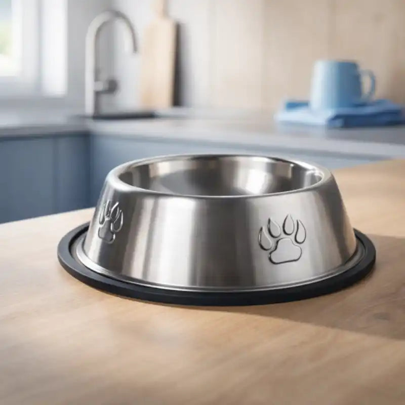 Gamelle inox chat- Galnox : en inox avec base antidérapante sur plan de cuisine - AstuceChat