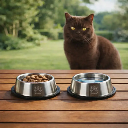 Gamelle inox chat- Galnox : double bol inox eau et croquettes en extérieur - AstuceChat