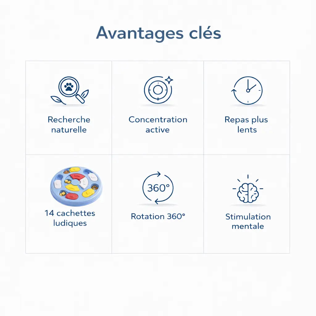 Gamelle labyrinthe chat - Galaby : avantages clés avec recherche naturelle, rotation 360° et stimulation mentale - AstuceChat