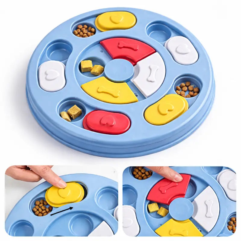 Gamelle labyrinthe chat - Galaby : fonctionnement du plateau avec ouvertures et rotation centrale - AstuceChat