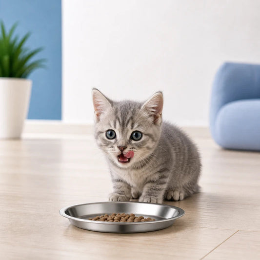 Gamelle plate pour chaton - Ganox : chaton devant la gamelle plate - AstuceChat