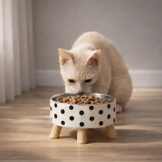 Gamelle pois ou damier - Galéox : chat devant la gamelle - AstuceChat