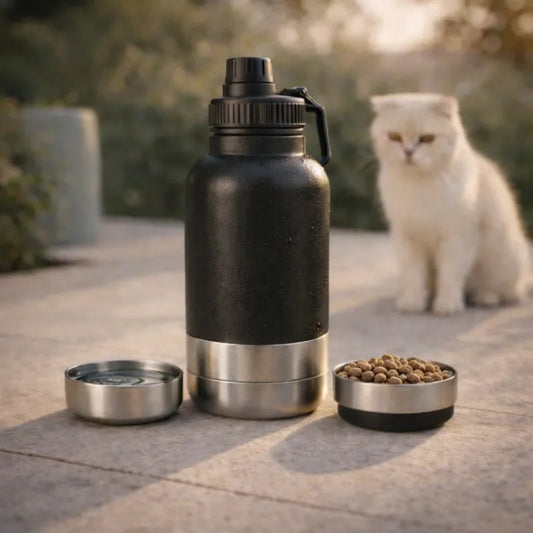 Gamelle pour chat - Gavoya - bouteille inox avec bols amovibles pour eau et croquettes - AstuceChat