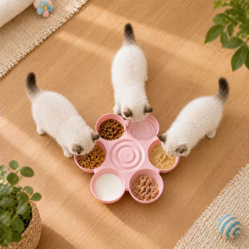 Gamelle pour chaton ergonomique - Garoue : chatons autour de la gamelle partagée - AstuceChat