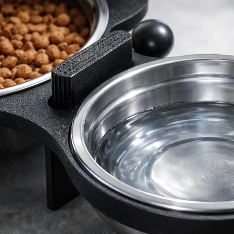 Gamelle triple pour chat - Gavion : détail bols avec croquettes et eau - AstuceChat
