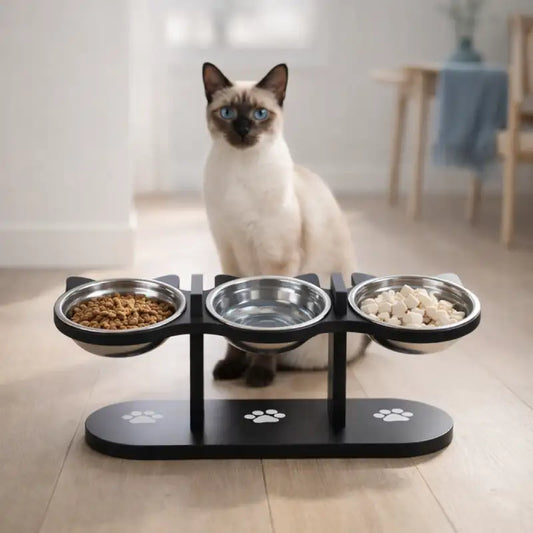 Gamelle Triple pour Chat - Gavioné : avec chat Samois, AstuceChat