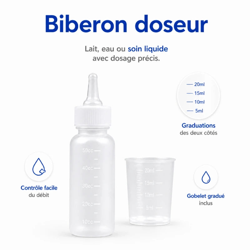 Kit biberon chaton - Nelora : biberon doseur avec graduations - AstuceChat