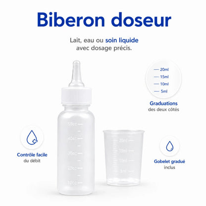 Kit biberon chaton - Nelora : biberon doseur avec graduations - AstuceChat