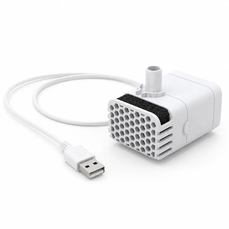 Mousse pour pompe fontaine chat - Oarty : vue produit avec câble USB - AstuceChat