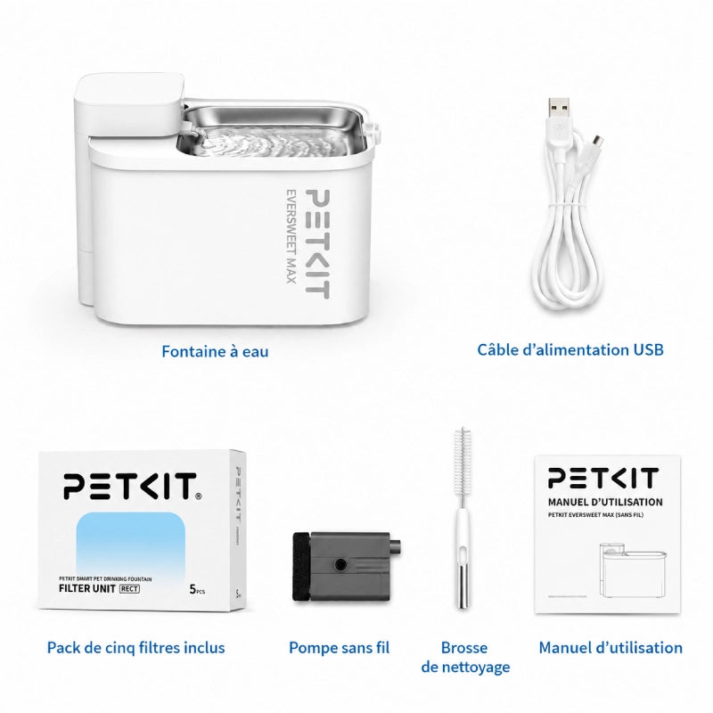 Petkit fontaine à eau - Eversweet Max : accessoires inclus dans le pack - AstuceChat