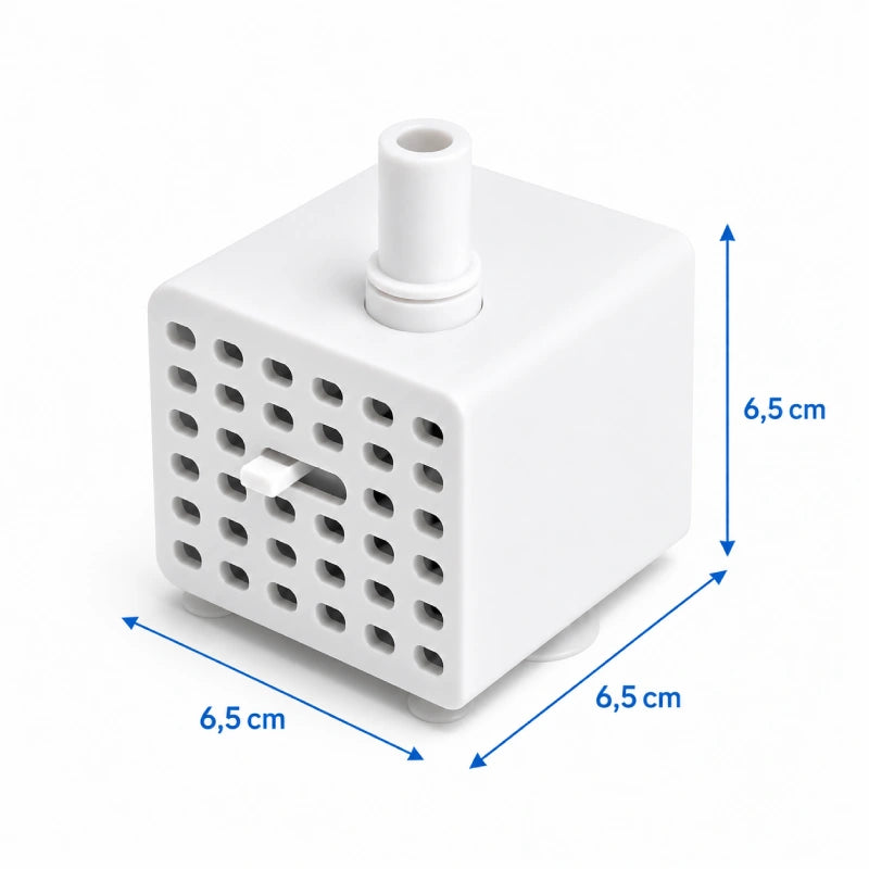 Pompe de remplacement pour fontaine à eau chat - Okeram : dimensions de la pompe blanche débit réglable - AstuceChat