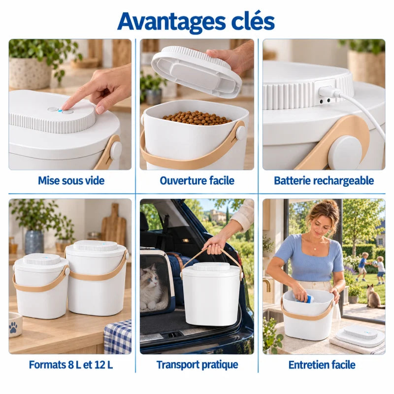 Seau croquette - Stami : sous vide, ouverture, recharge, formats, transport et entretien - AstuceChat