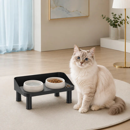 Support gamelle chat - Axpratik : avec chat et gamelles céramique - AstuceChat